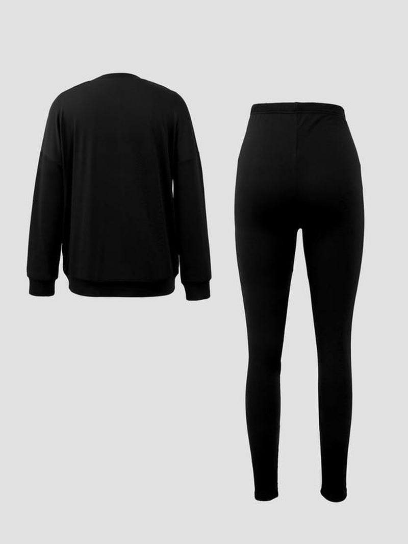 Drop Shoulder Sweatshirt & Elastic Waist Pants Set