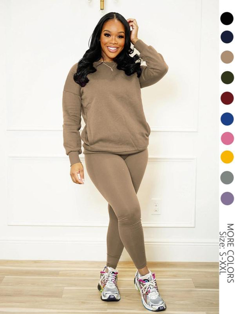 Drop Shoulder Sweatshirt & Elastic Waist Pants Set